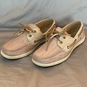 Sperry Top Sider Women's Boat Shoes Pink Plaid Canvas Leather Lace Up size 8